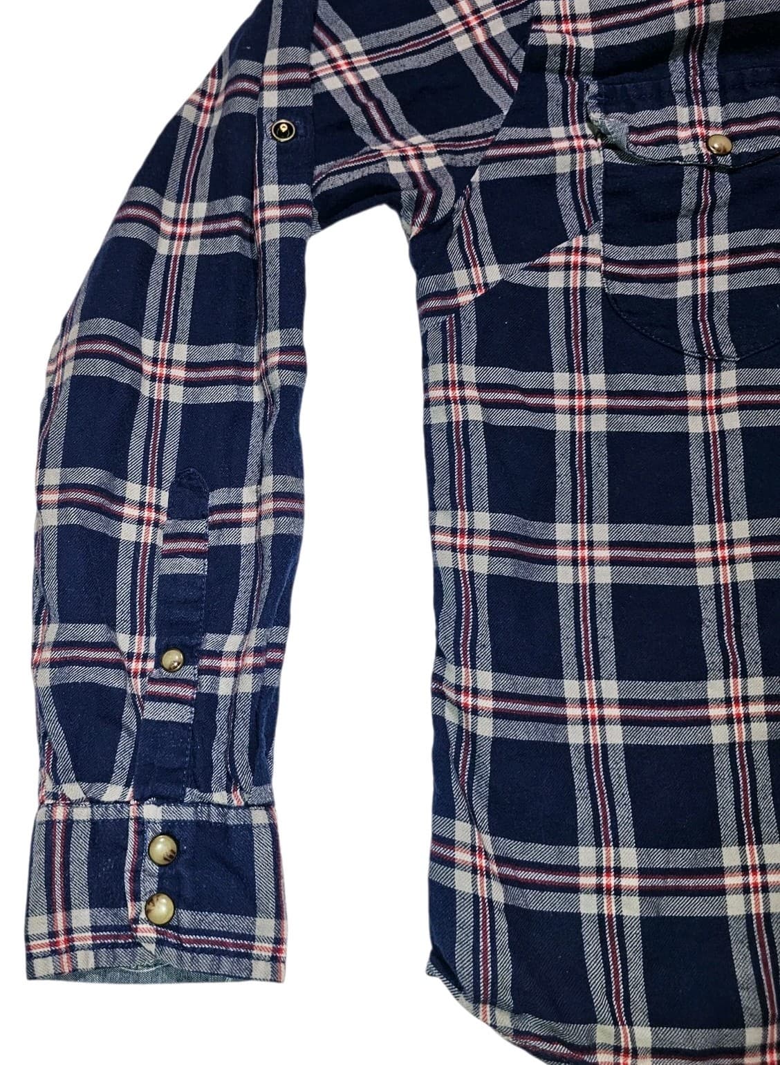 Bea Jachs Girlfriend Shirt Womens Medium Red Blue Soft Flannel Plaid snap Button - Thumbnail 6
