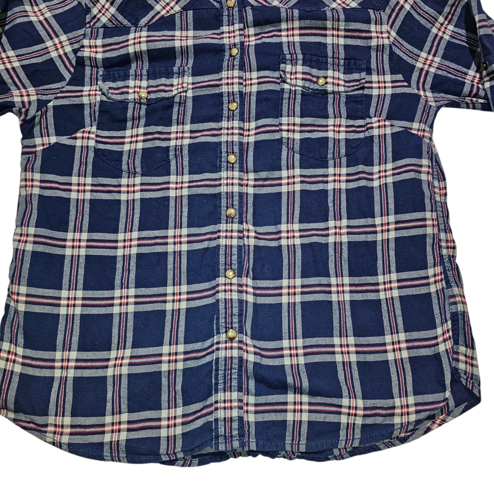 Bea Jachs Girlfriend Shirt Womens Medium Red Blue Soft Flannel Plaid snap Button - Thumbnail 5