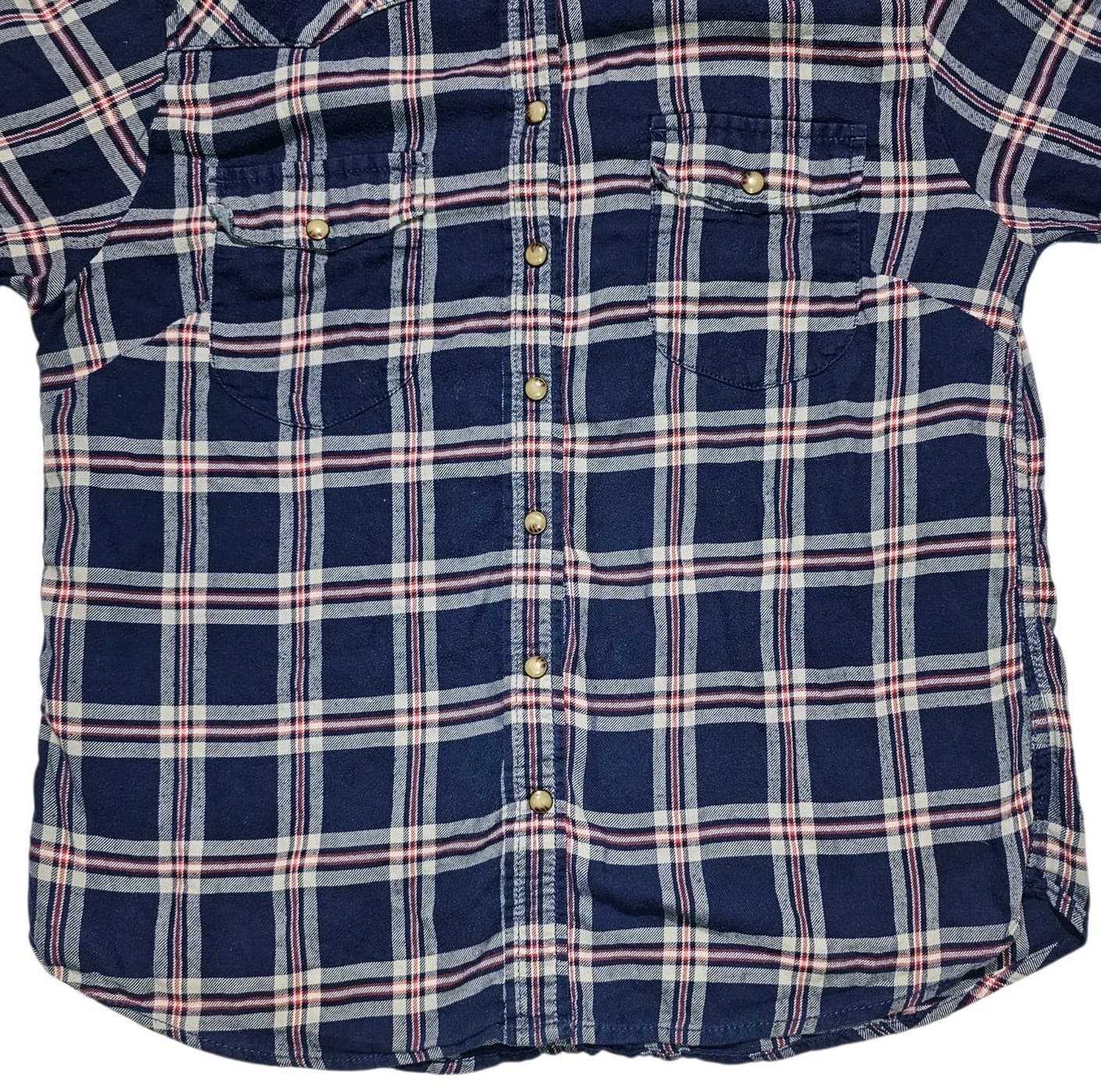 Bea Jachs Girlfriend Shirt Womens Medium Red Blue Soft Flannel Plaid snap Button - Thumbnail 3