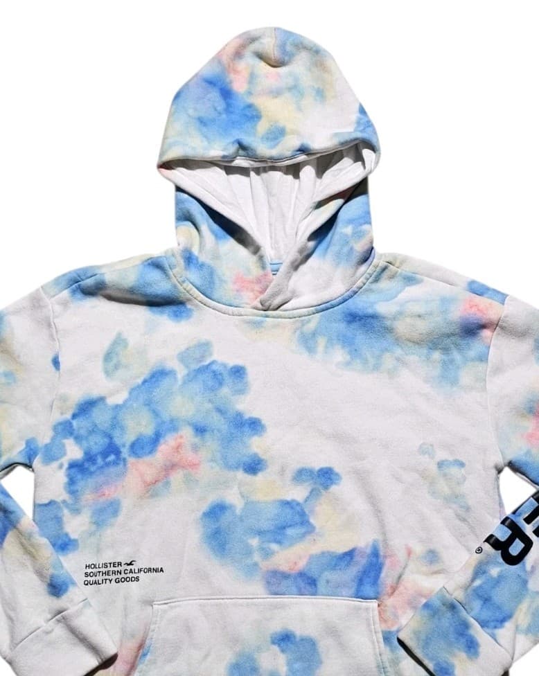Hollister Mens White Tie-Dye Logo Pullover Hoodie Sweatshirt Size Medium - Thumbnail 2