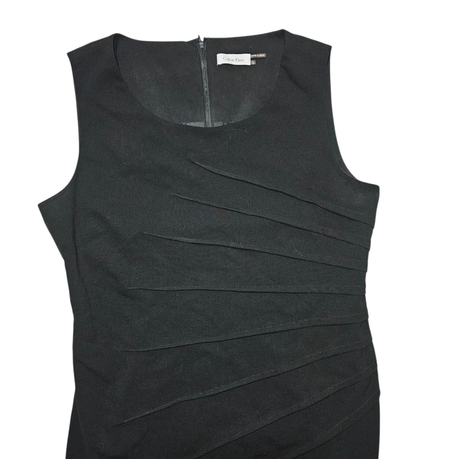 Calvin Klein Black Sleeveless Pleated Career Cocktail Sheath Dress Women Size 12 - Thumbnail 3