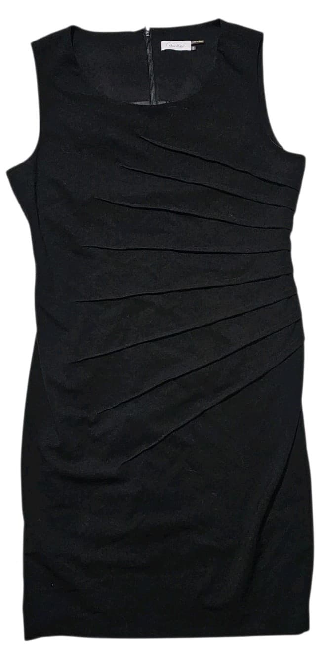 Calvin Klein Black Sleeveless Pleated Career Cocktail Sheath Dress Women Size 12 - Thumbnail 2
