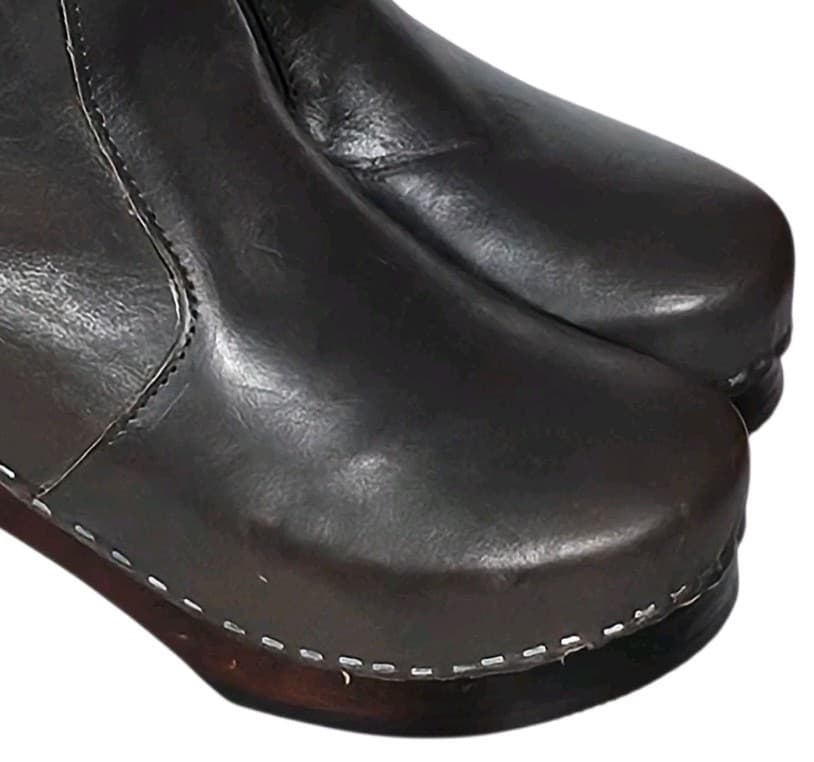 Maguba Auckland Handmade Swedish Leather Clog Boots Grey Wood Heel Size Eu[37] - Thumbnail 9