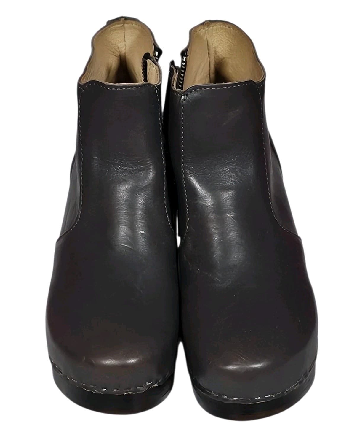 Maguba Auckland Handmade Swedish Leather Clog Boots Grey Wood Heel Size Eu[37] - Thumbnail 2