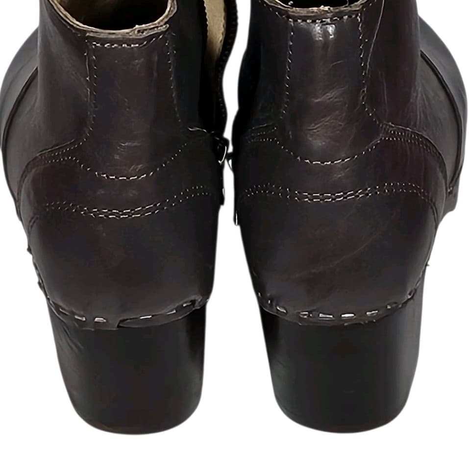 Maguba Auckland Handmade Swedish Leather Clog Boots Grey Wood Heel Size Eu[37] - Thumbnail 10