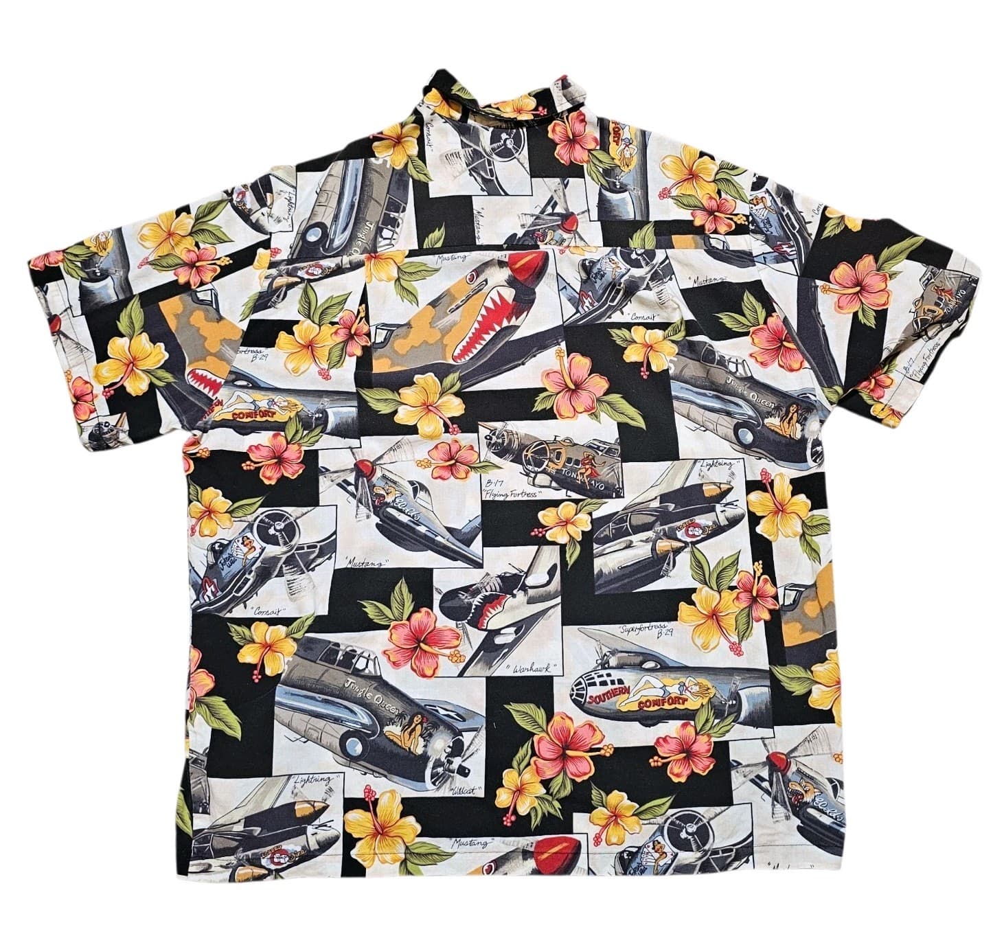 Kalaheo WWII Fighter Plane Bomber Shirt Hawaiian Camp Aloha Mens Vintage Large - Thumbnail 7