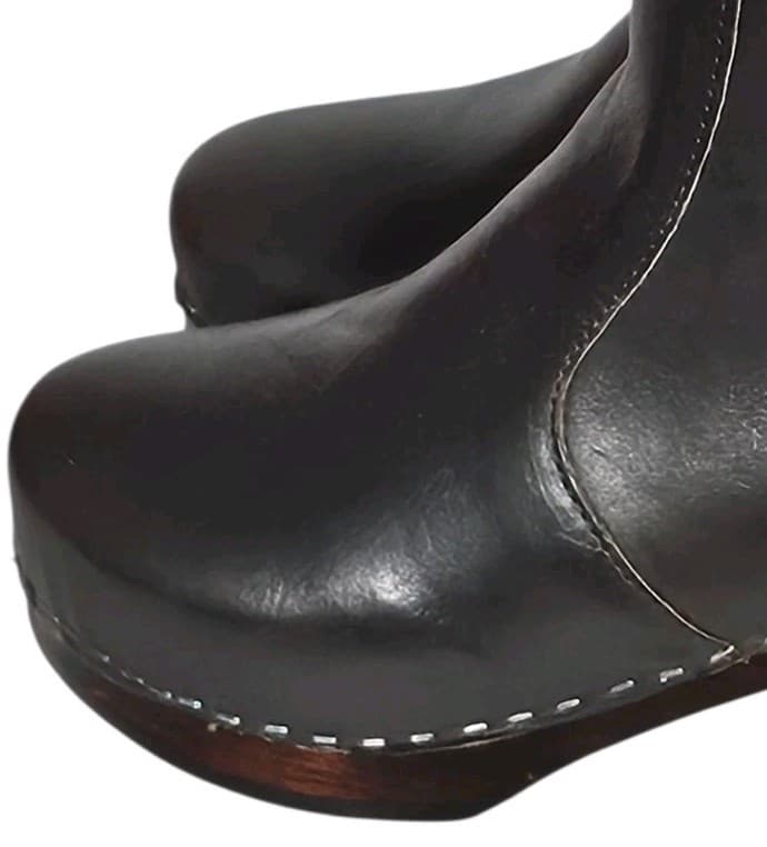 Maguba Auckland Handmade Swedish Leather Clog Boots Grey Wood Heel Size Eu[37] - Thumbnail 11