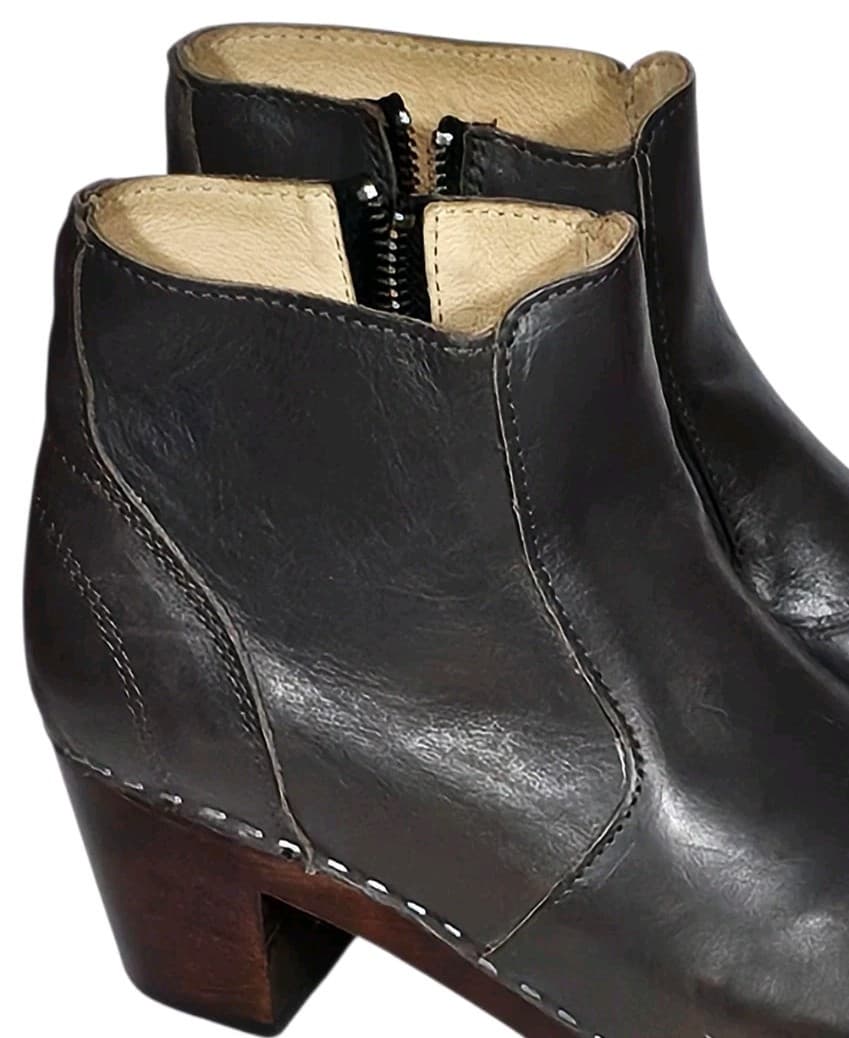 Maguba Auckland Handmade Swedish Leather Clog Boots Grey Wood Heel Size Eu[37] - Thumbnail 6