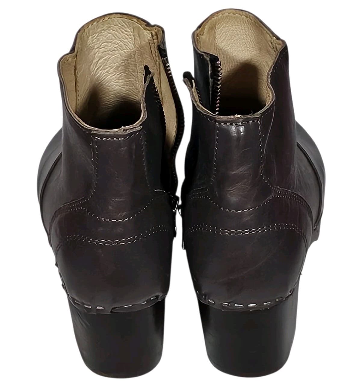 Maguba Auckland Handmade Swedish Leather Clog Boots Grey Wood Heel Size Eu[37] - Thumbnail 4