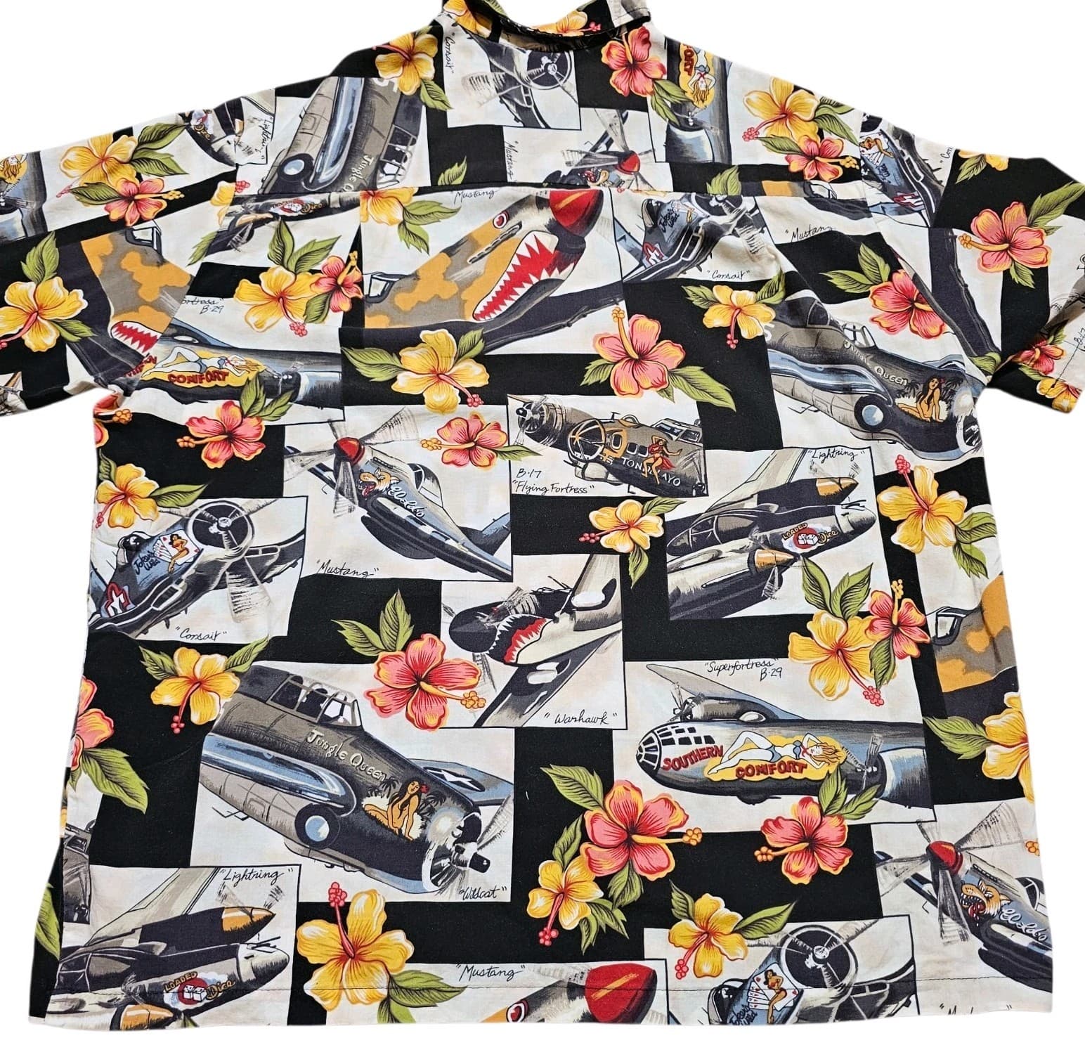 Kalaheo WWII Fighter Plane Bomber Shirt Hawaiian Camp Aloha Mens Vintage Large - Thumbnail 9