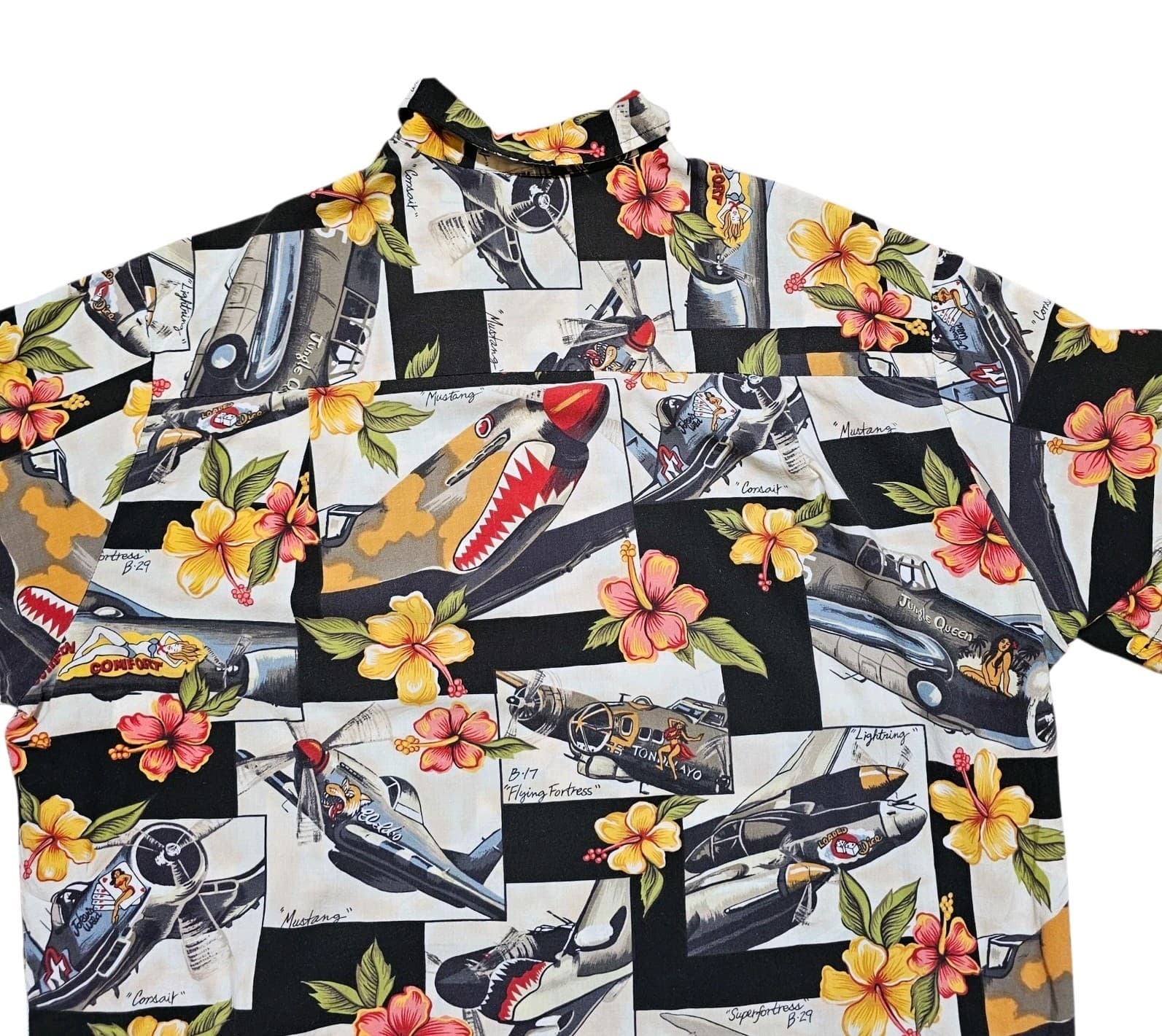 Kalaheo WWII Fighter Plane Bomber Shirt Hawaiian Camp Aloha Mens Vintage Large - Thumbnail 8