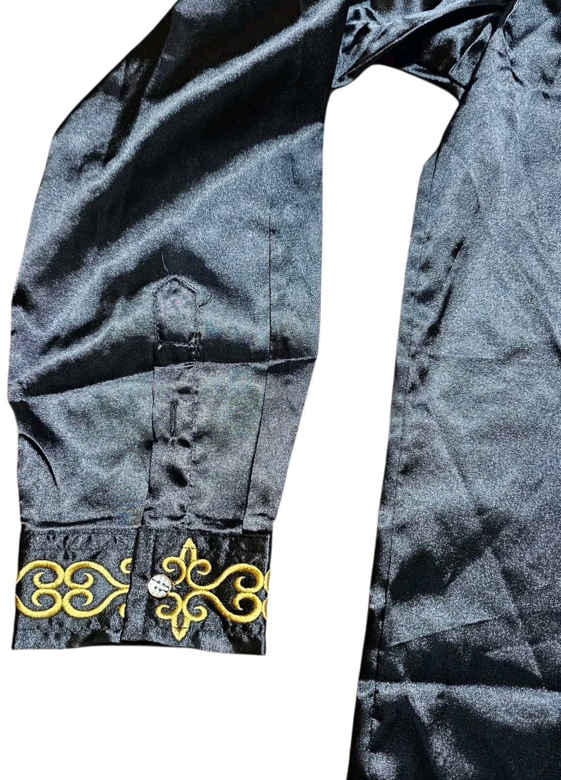 Oyo Zone Black Satin Button Down Shirt - Thumbnail 6
