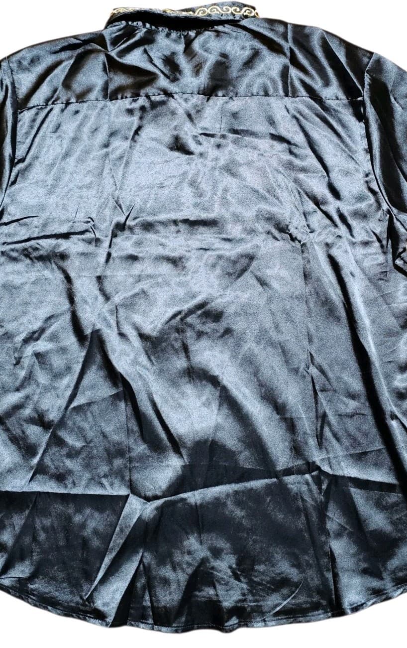 Oyo Zone Black Satin Button Down Shirt - Thumbnail 16