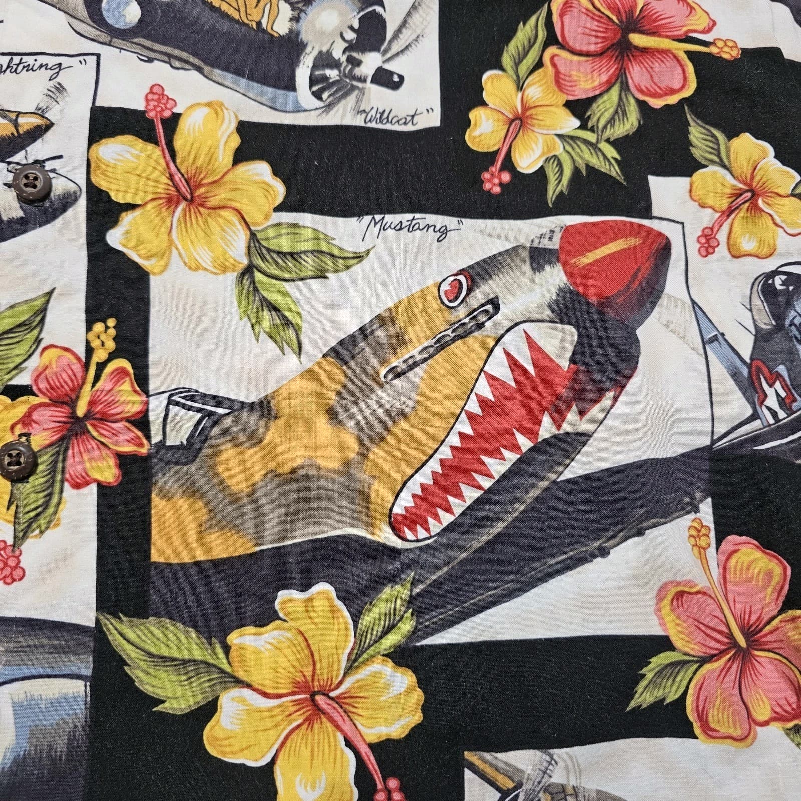Kalaheo WWII Fighter Plane Bomber Shirt Hawaiian Camp Aloha Mens Vintage Large - Thumbnail 12