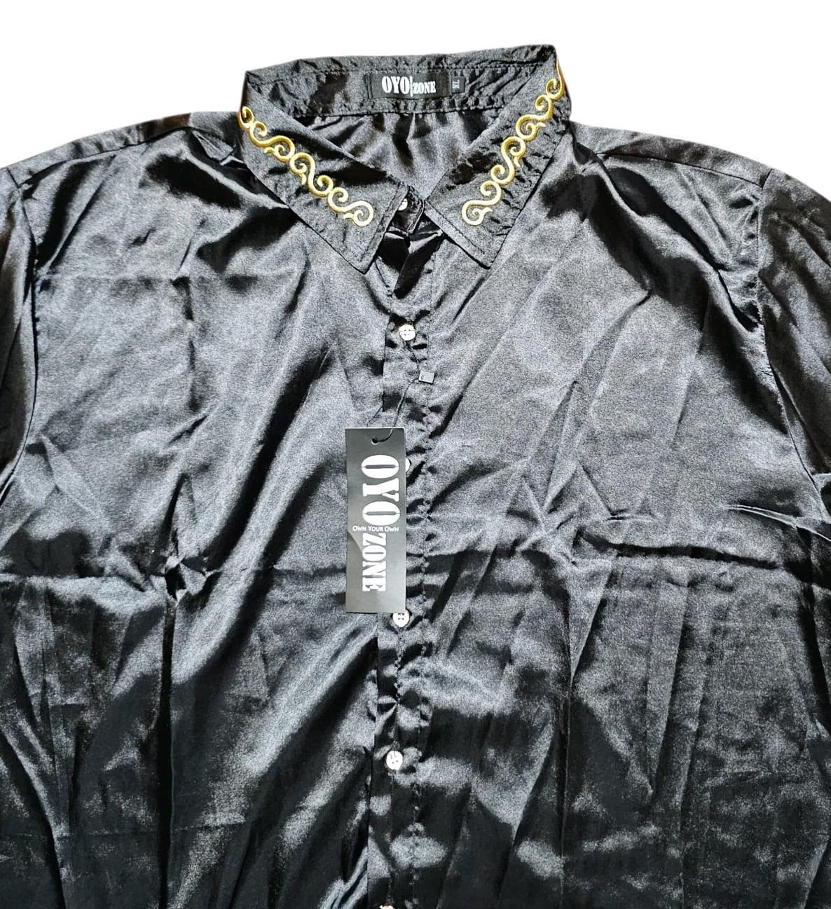 Oyo Zone Black Satin Button Down Shirt - Thumbnail 4