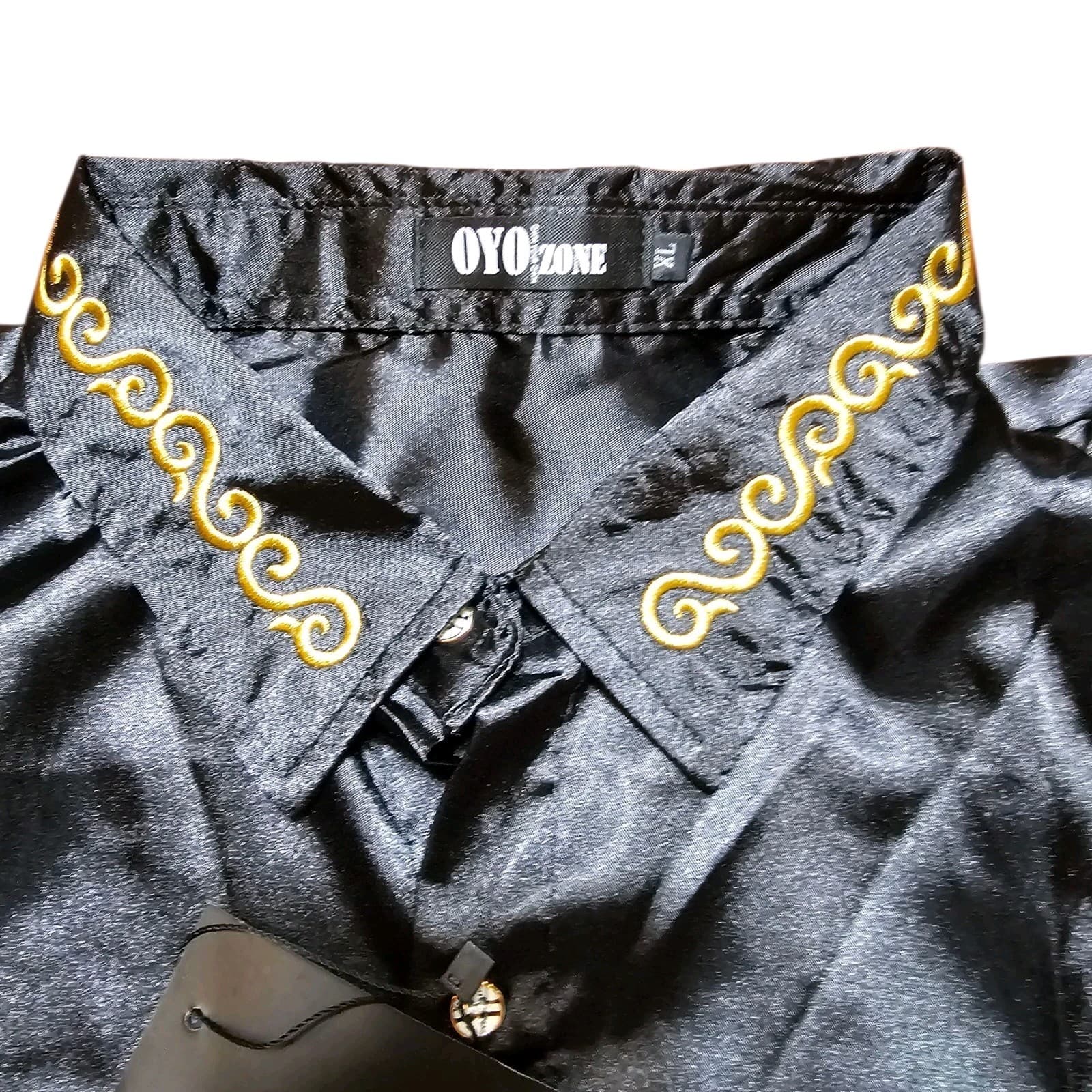 Oyo Zone Black Satin Button Down Shirt - Thumbnail 8