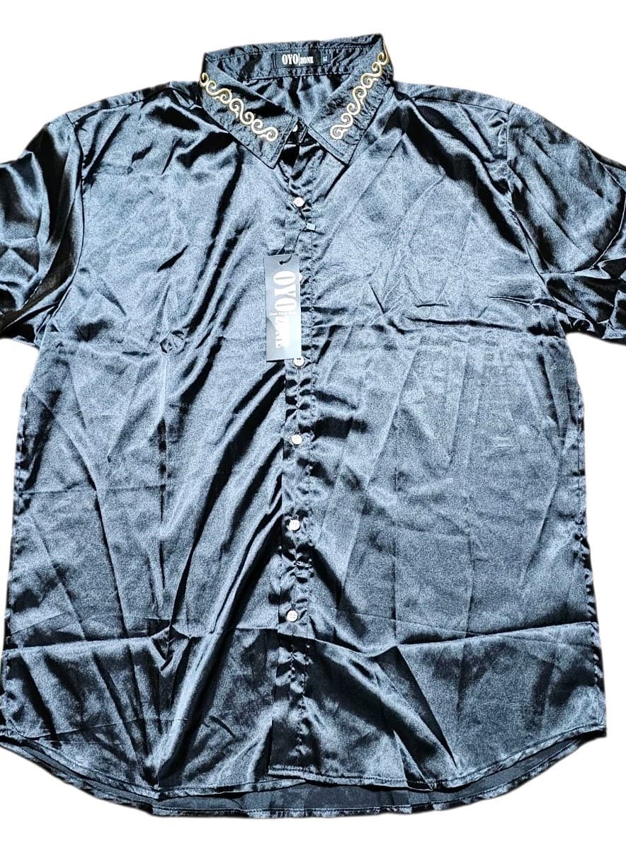 Oyo Zone Black Satin Button Down Shirt - Thumbnail 2