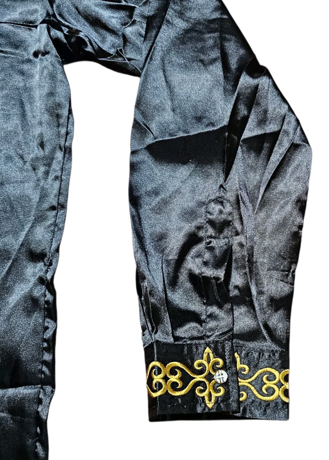 Oyo Zone Black Satin Button Down Shirt - Thumbnail 5