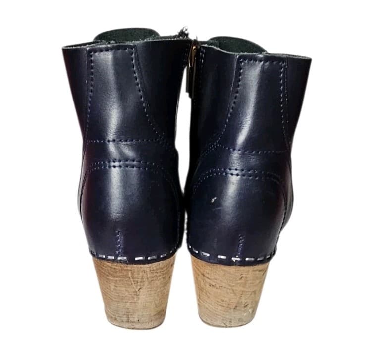 Magabu Auckland Sweeden Black Leather Clog Boot Wood Heel Woman Eu(37) Handmade - Thumbnail 4