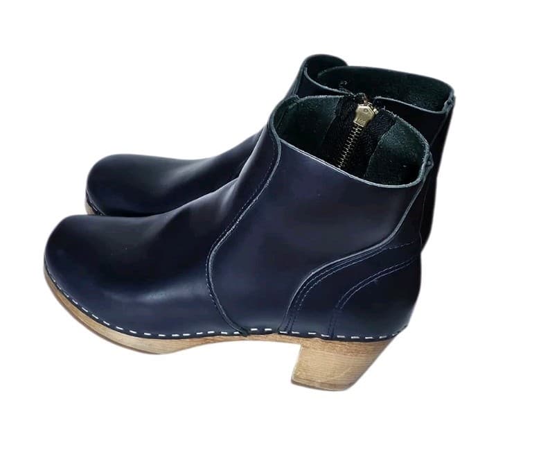 Magabu Auckland Sweeden Black Leather Clog Boot Wood Heel Woman Eu(37) Handmade - Thumbnail 5