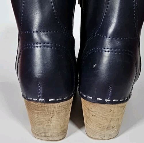Magabu Auckland Sweeden Black Leather Clog Boot Wood Heel Woman Eu(37) Handmade - Thumbnail 7