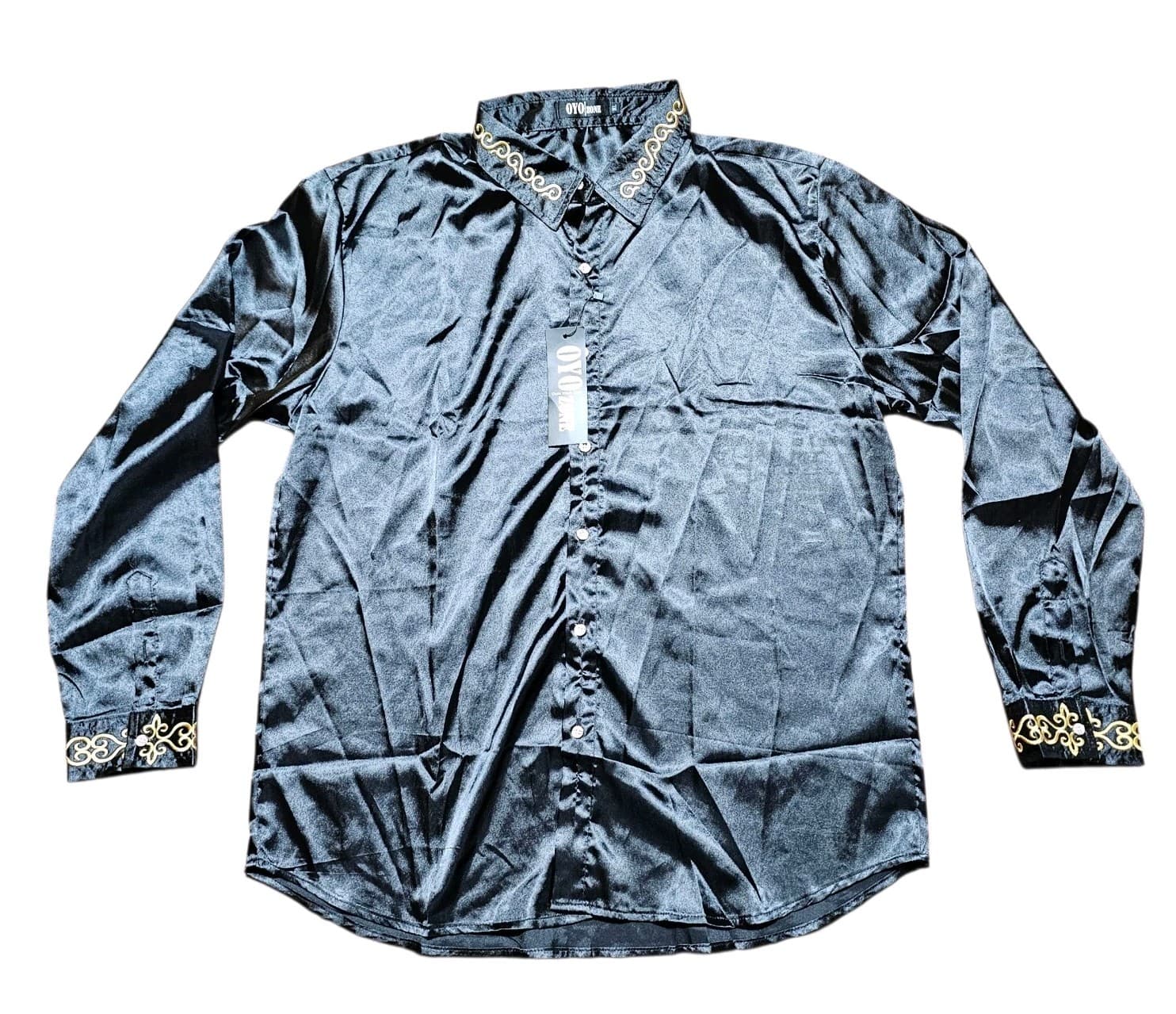 Oyo Zone Black Satin Button Down Shirt