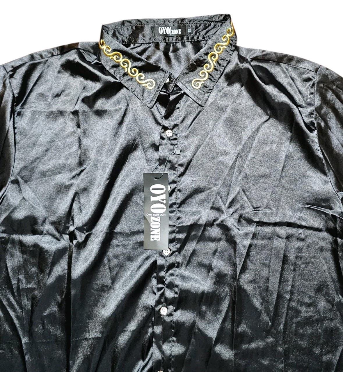 Oyo Zone Black Satin Button Down Shirt - Thumbnail 10