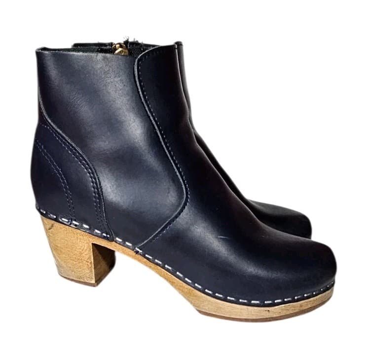 Magabu Auckland Sweeden Black Leather Clog Boot Wood Heel Woman Eu(37) Handmade - Thumbnail 2
