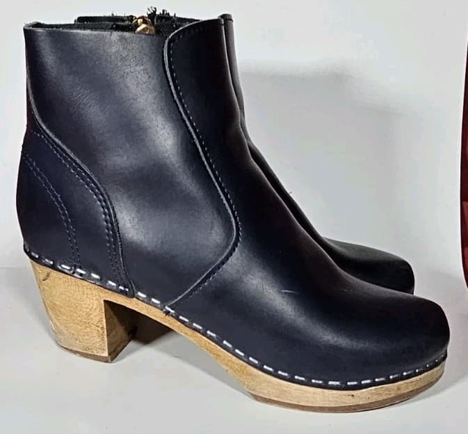 Magabu Auckland Sweeden Black Leather Clog Boot Wood Heel Woman Eu(37) Handmade - Thumbnail 9