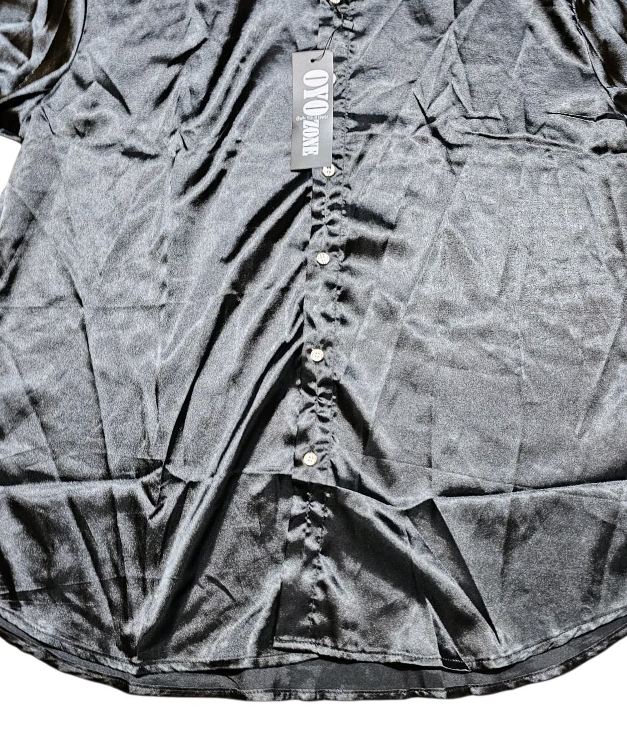 Oyo Zone Black Satin Button Down Shirt - Thumbnail 3