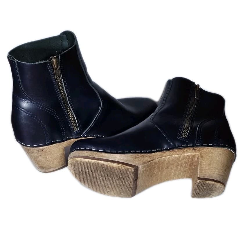 Magabu Auckland Sweeden Black Leather Clog Boot Wood Heel Woman Eu(37) Handmade - Thumbnail 8