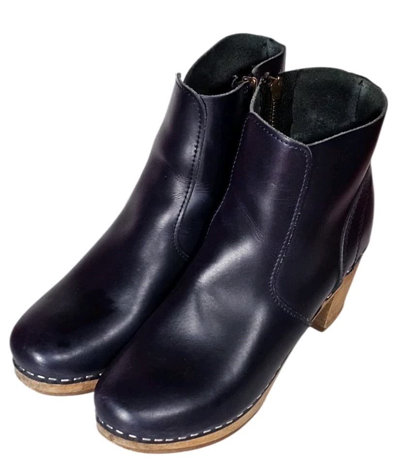 Magabu Auckland Sweeden Black Leather Clog Boot Wood Heel Woman Eu(37) Handmade - Thumbnail 3