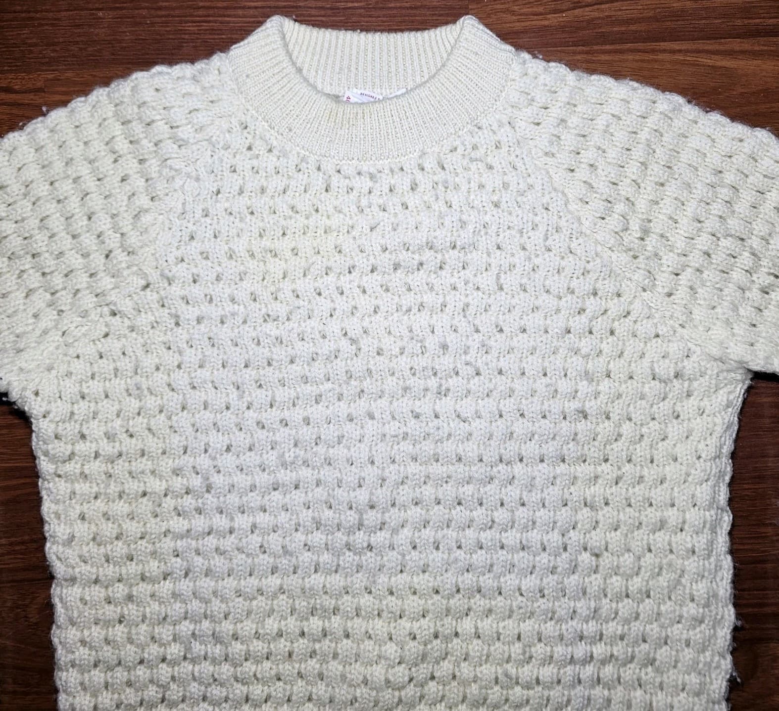 Deans Of Scotland White Cable Knit Vintage 100% Wool Sweater Size 40(m) - Thumbnail 2