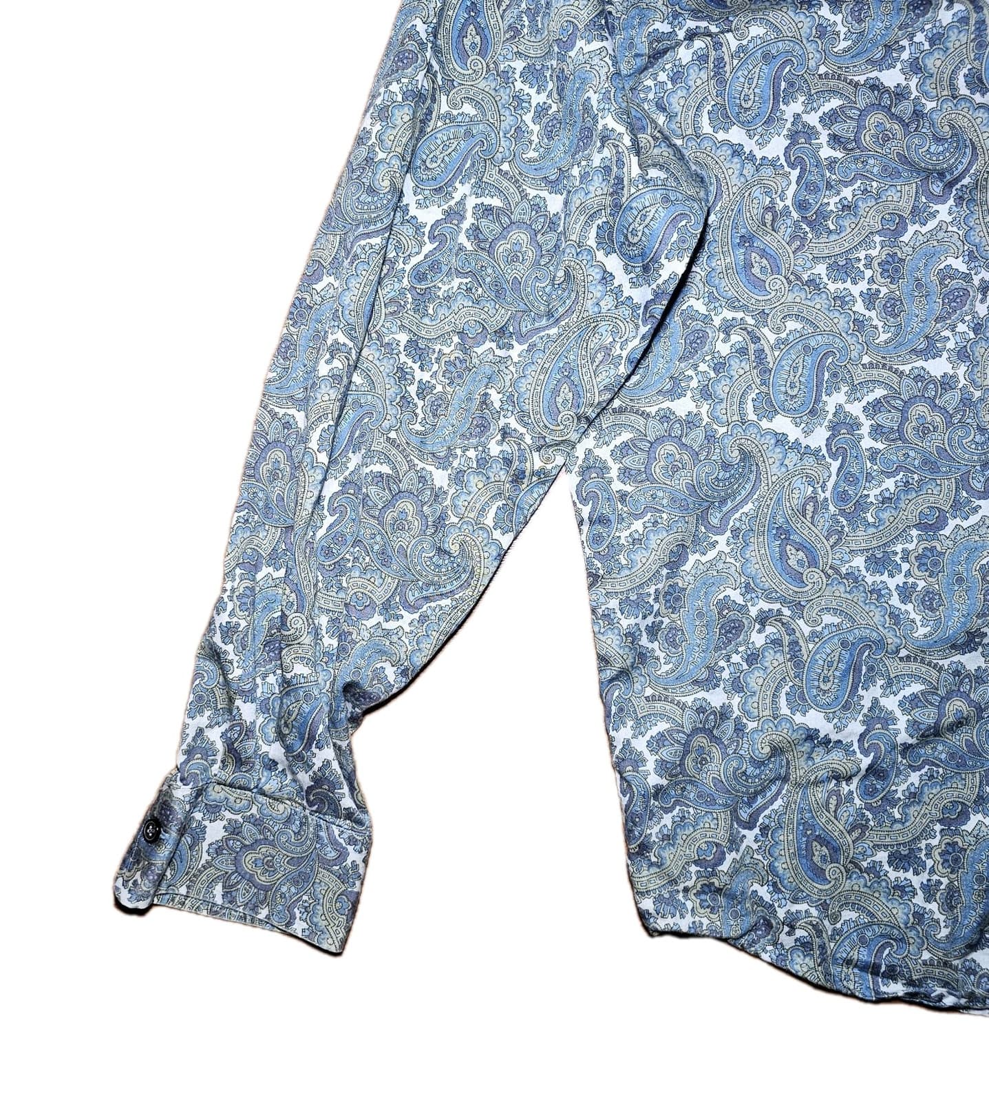 Tasso Elba Shirt Mens Large Blue Paisley Long Sleeve Button Up - Thumbnail 9
