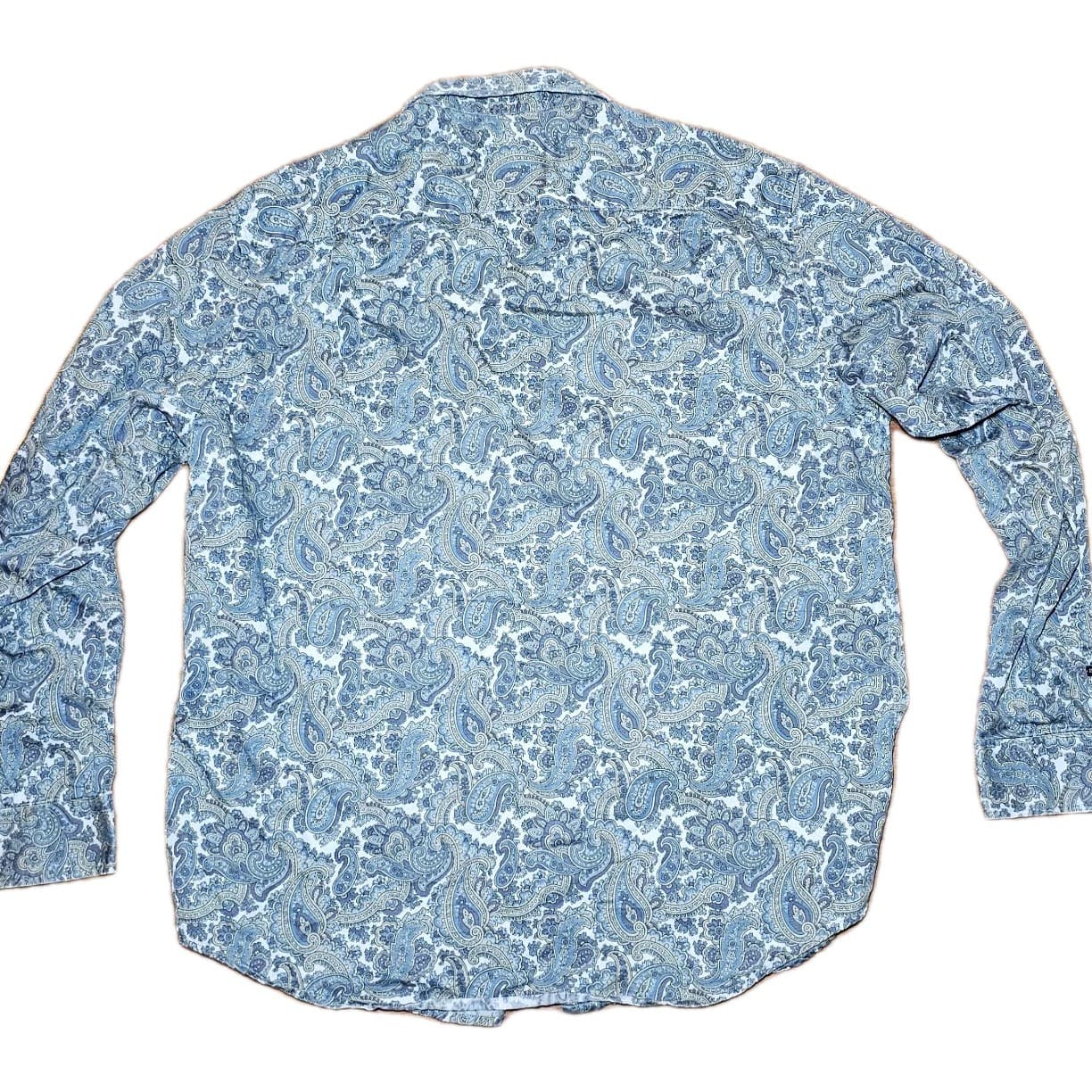Tasso Elba Shirt Mens Large Blue Paisley Long Sleeve Button Up - Thumbnail 10