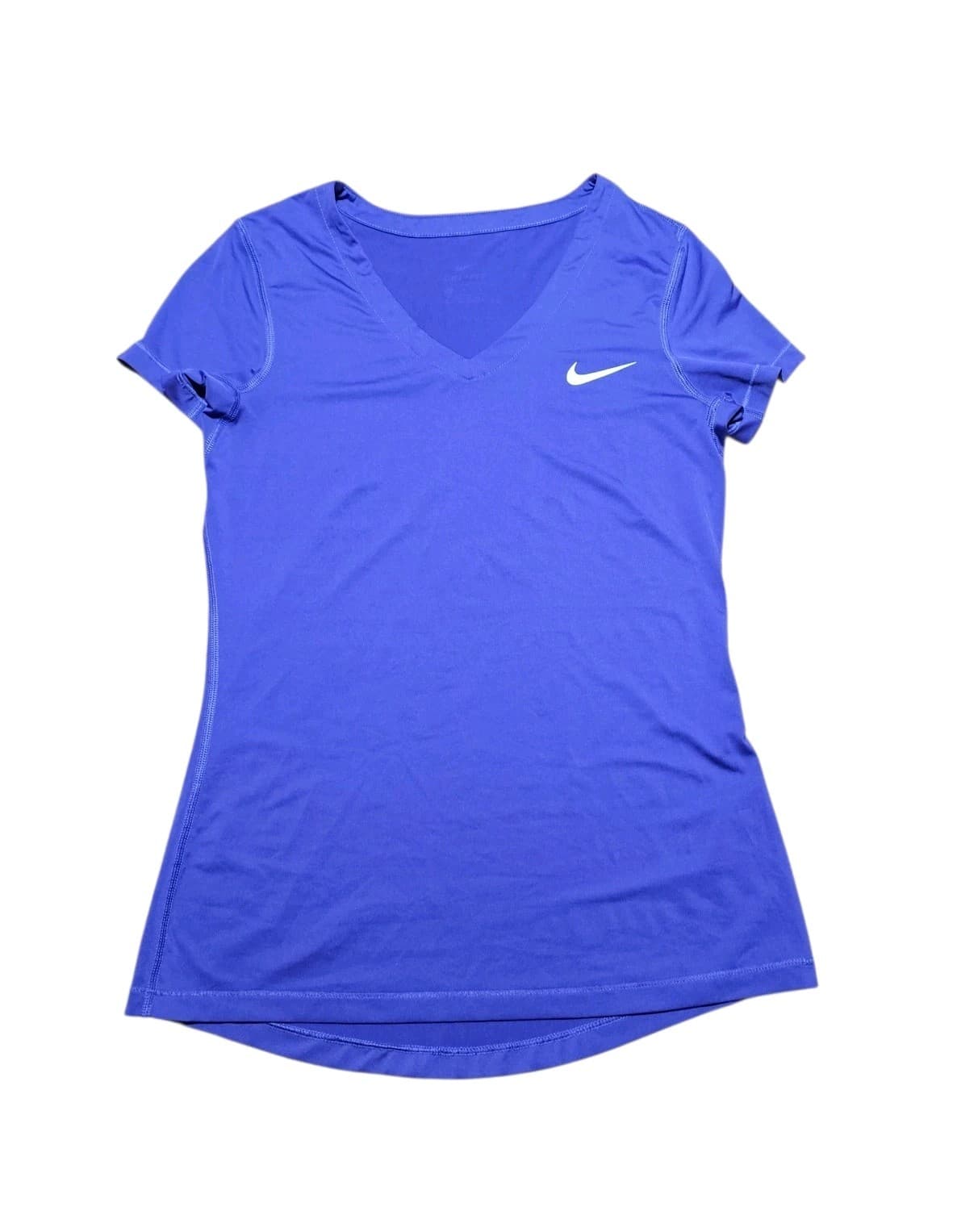 Nike Dri-Fit Athletic Cut Short Sleeve Shirt V-Neck Pueple Womans Size Medium