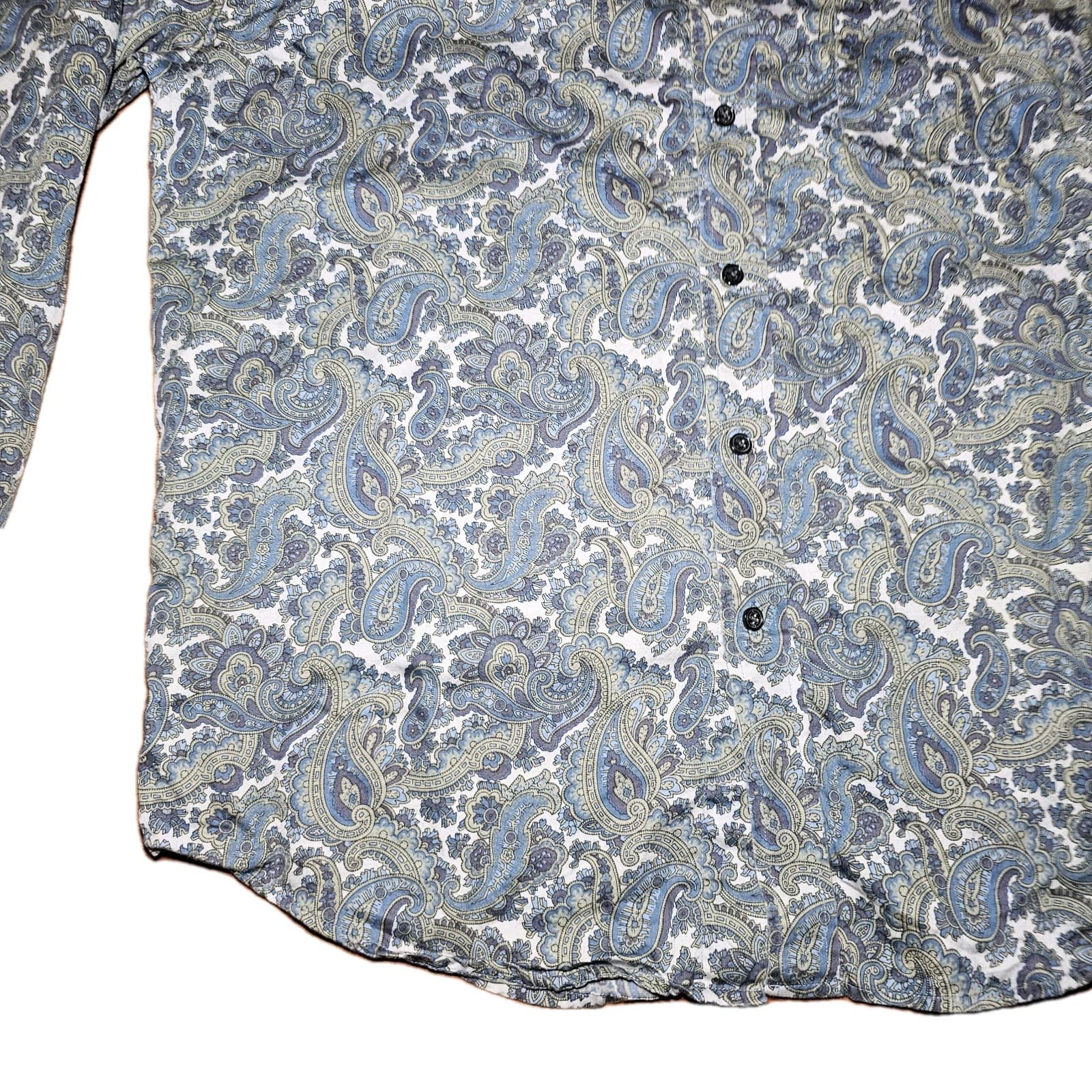 Tasso Elba Shirt Mens Large Blue Paisley Long Sleeve Button Up - Thumbnail 6