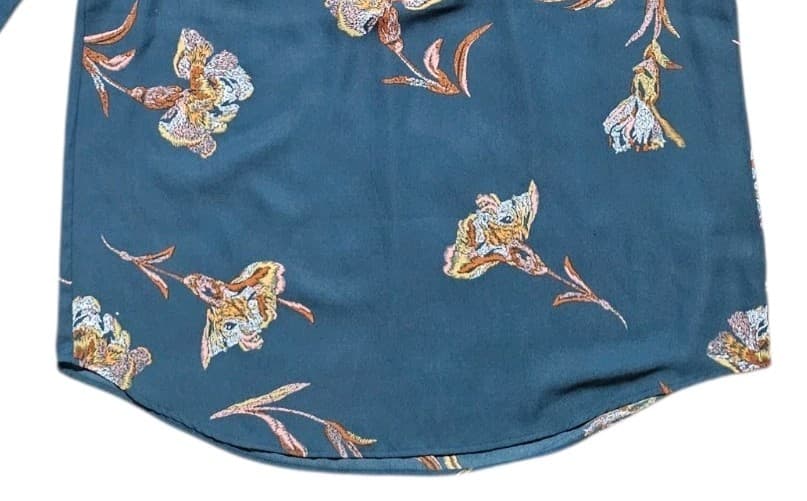 DR2 By Daniel Rainn Teal Floral V-neck Blouse Pleat Front Iris Print Size Medium - Thumbnail 4