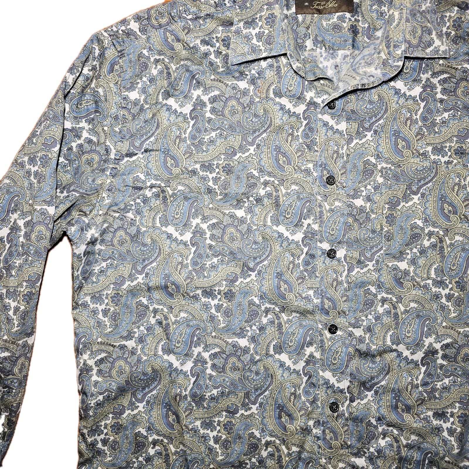 Tasso Elba Shirt Mens Large Blue Paisley Long Sleeve Button Up - Thumbnail 3