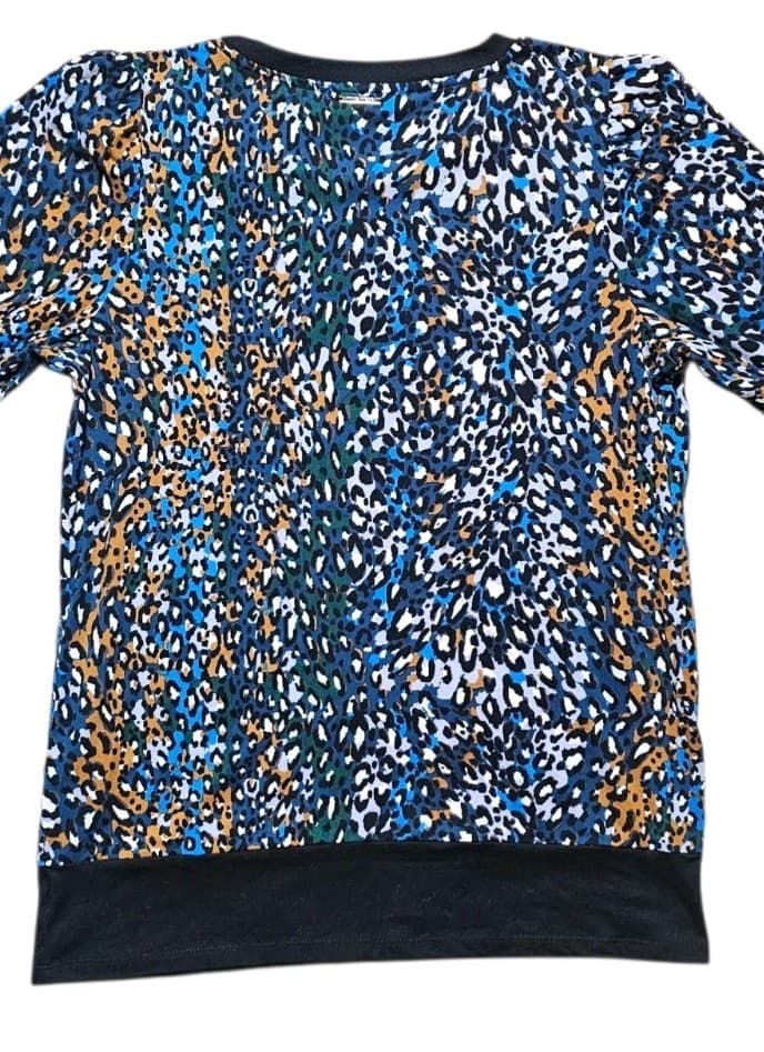 Nine West Blue Yellow abstract Leapard Pebble Print Top Womans Medium - Thumbnail 8