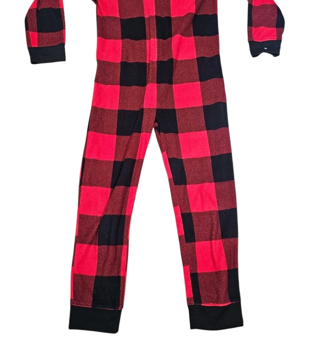 Old Navy unisex Kids Large Red Black Buffalo Plaid Zip Up Hood One Piece Pajama - Thumbnail 7