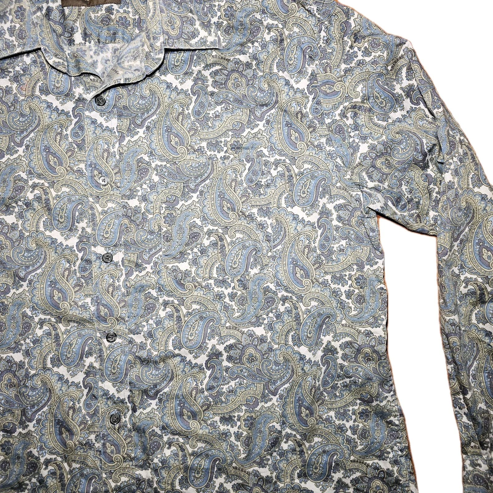 Tasso Elba Shirt Mens Large Blue Paisley Long Sleeve Button Up - Thumbnail 4