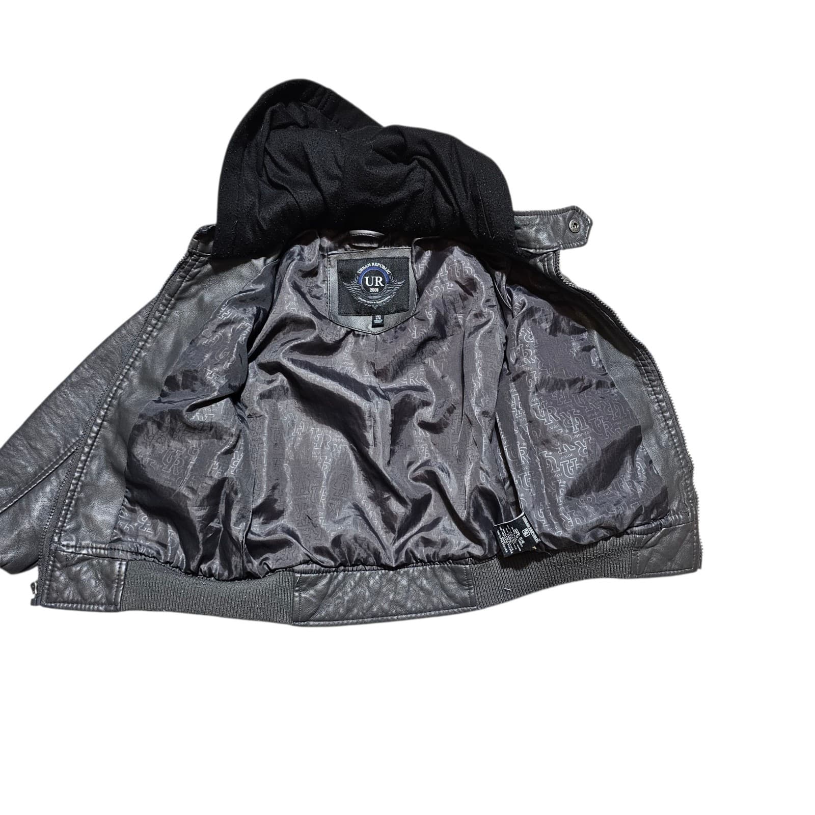 Urban Republic Hooded Faux Leather Bomber Jacket Boys Size 5/6 - Thumbnail 17