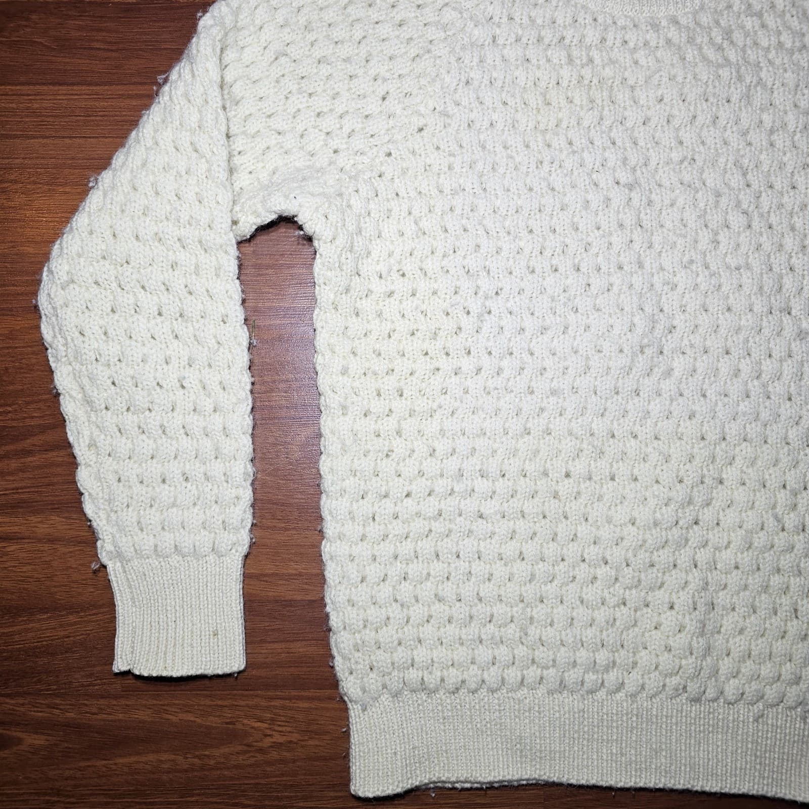 Deans Of Scotland White Cable Knit Vintage 100% Wool Sweater Size 40(m) - Thumbnail 6