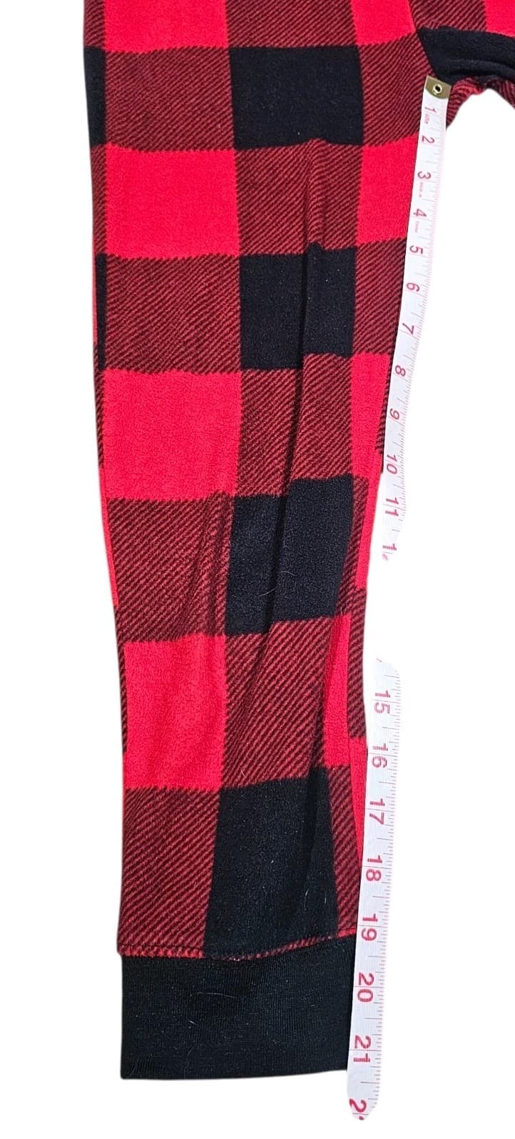 Old Navy unisex Kids Large Red Black Buffalo Plaid Zip Up Hood One Piece Pajama - Thumbnail 8