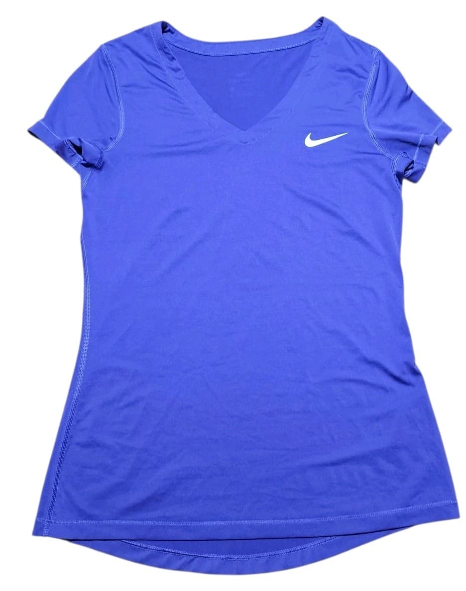 Nike Dri-Fit Athletic Cut Short Sleeve Shirt V-Neck Pueple Womans Size Medium - Thumbnail 2