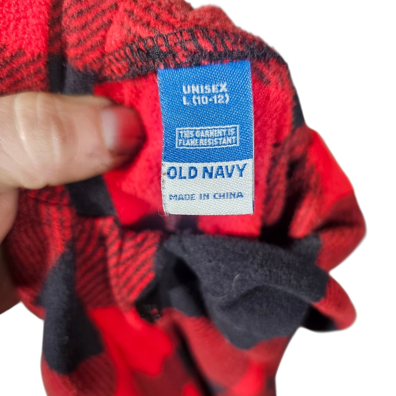 Old Navy unisex Kids Large Red Black Buffalo Plaid Zip Up Hood One Piece Pajama - Thumbnail 9