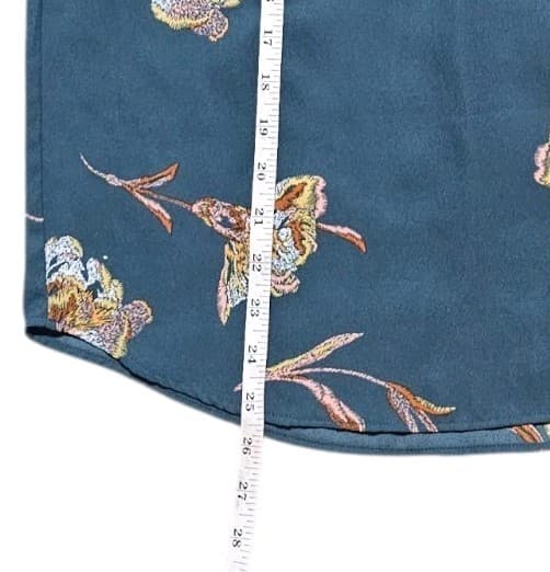 DR2 By Daniel Rainn Teal Floral V-neck Blouse Pleat Front Iris Print Size Medium - Thumbnail 9