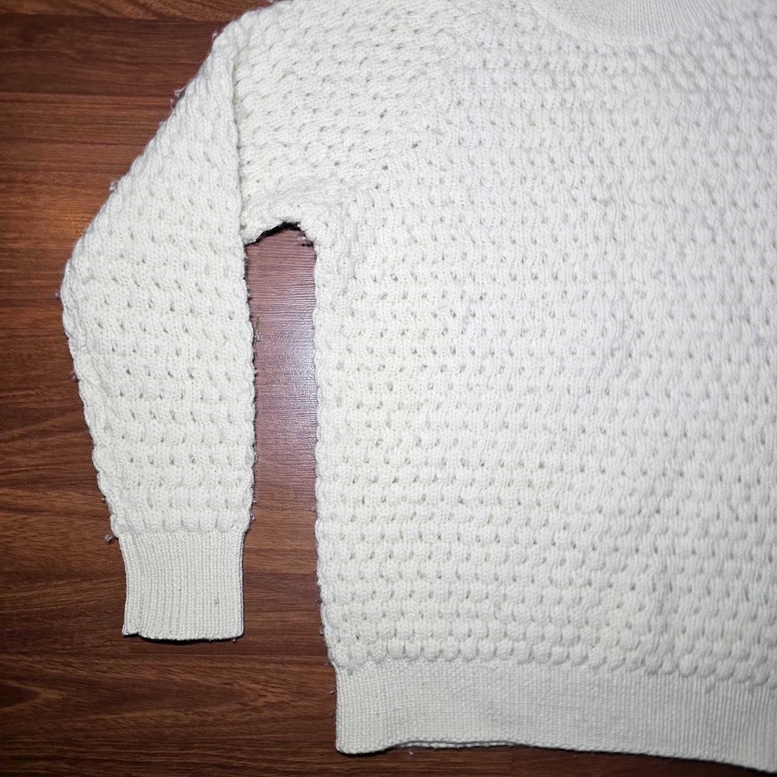Deans Of Scotland White Cable Knit Vintage 100% Wool Sweater Size 40(m) - Thumbnail 5