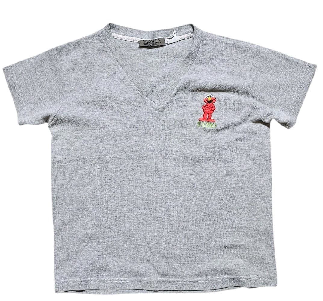 Vintage 90s Sesame Street Elmo Embroidered V Neck Grey Youth M